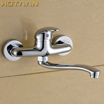 FREE SHIPPING Brass Chrome Taps For Kitchen Sink Kitchen Tap Dual Hole Wall Kitchen Mixer Kitchen Faucet torneira cozinha YT6033 1