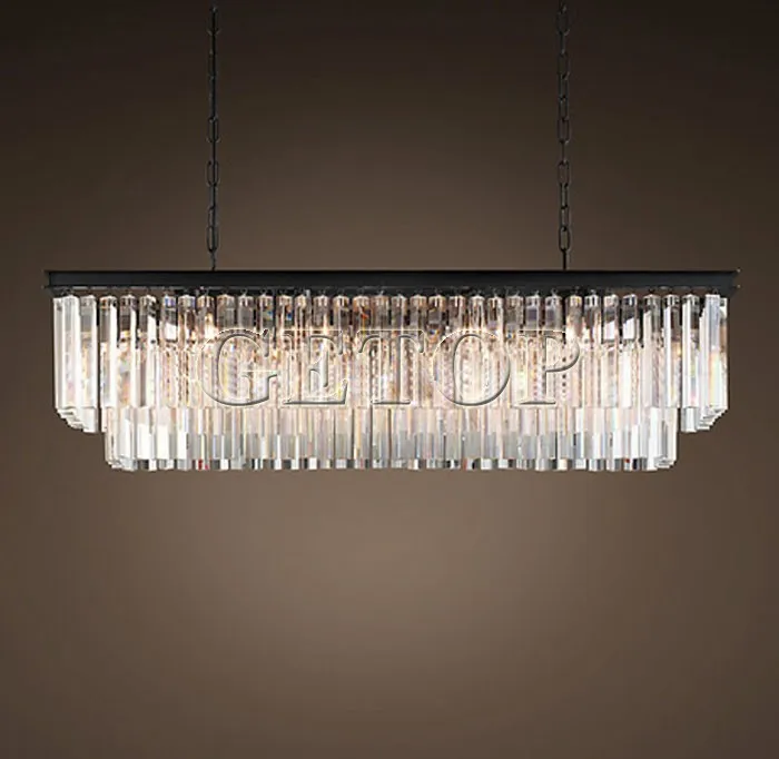 Z New Large American Country Crystal Chandelier Dining Room Creative Rectangular Crystal Pendant Lamp LED Lighting RH Chandelier