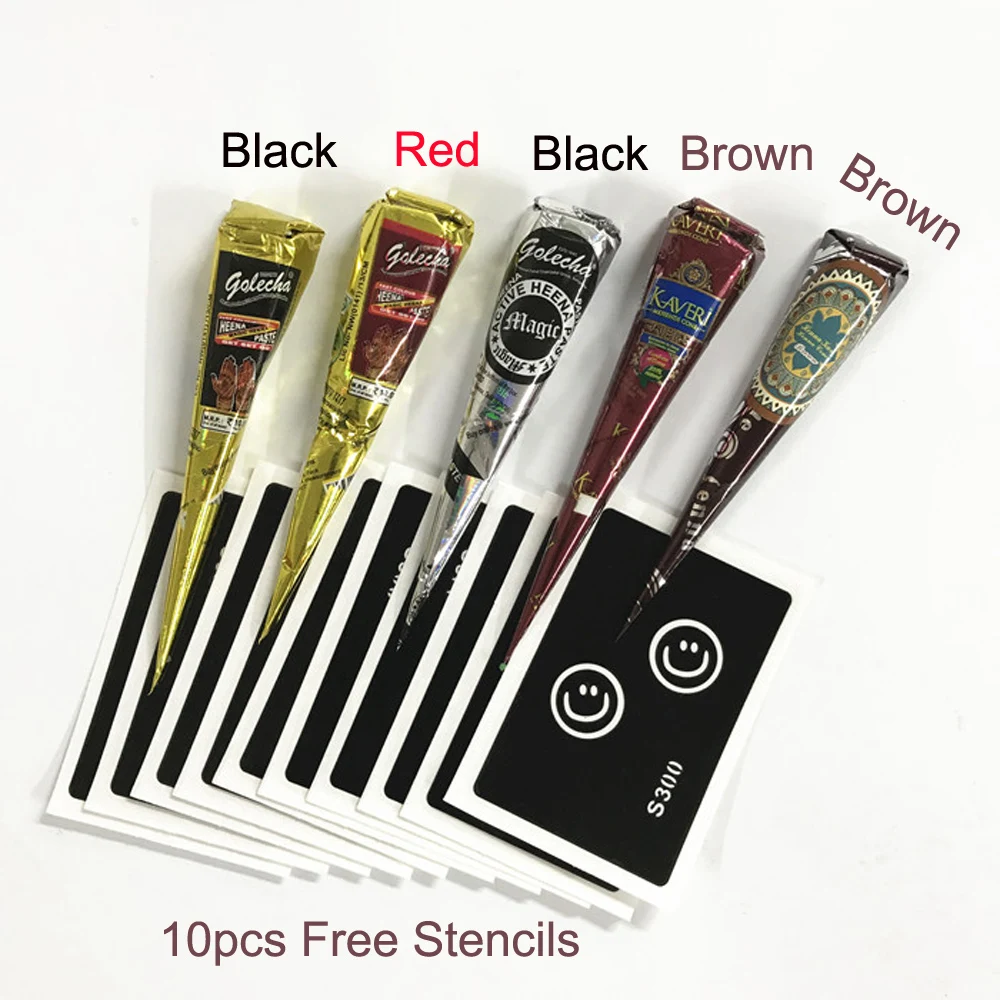 

Golecha Mehndi Hena tattoo Henna Cones Party 5pcs Black Red Brown Natural Organic tattoo paste paint Body Art tatuaje de henna