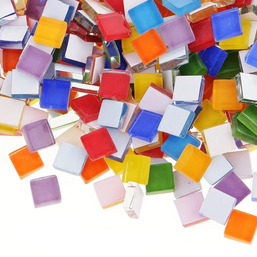 110 шт Разноцветные квадратные блестящие стеклянные мозаичные плитки для рукоделия декора 100 г