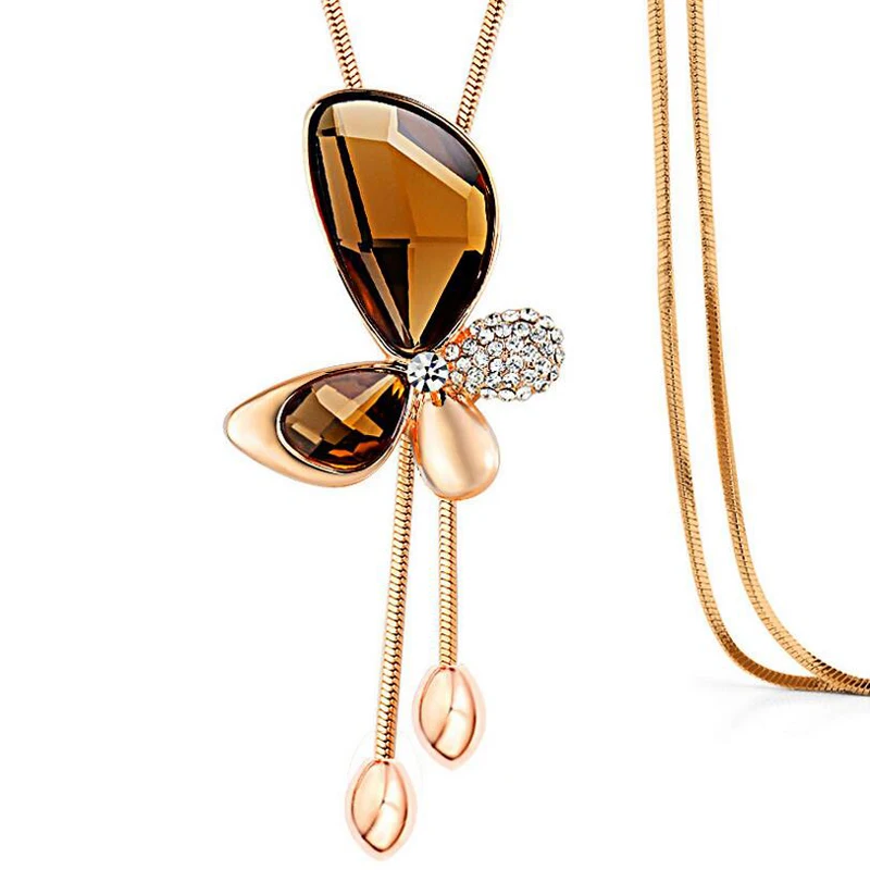 

Butterly Long Necklace & Pendants For Women Crystal Long Tassel Necklace Collier Long Boheme Bijoux Femme