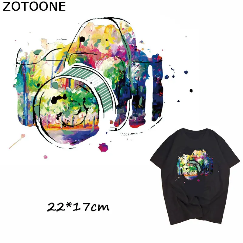 

ZOTOONE Pretty Abstract Watercolor Camera Iron on Patches for Clothing Fashion Thermo Sticker Heat Transfers Applique on Clothes