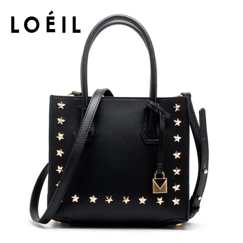 

LOEIL 2018 autumn and winter European and American fashion stars rivet leather shoulder Messenger bag leather handbag