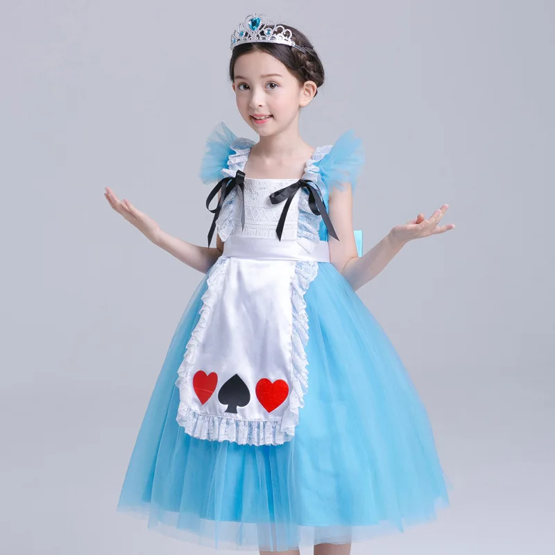 Детская одежда для девочек с оформлением в стиле «Алиса в платье из «страны чудес» на шнуровке, детские платья-пачки для дня рождения праздничное платье Рождественские костюмы, косплей платье для конкурса
