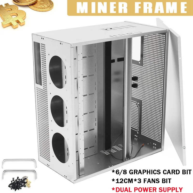 

6/8 GPU Graphics Caed Bit For ETH BTC Open Air Miner Mining Frame Dual Power Supply 3x12cm Fan Positions For Mining Machine Fan