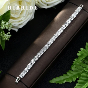 

HIBRIDE New Trendy 2019 Cubic Zirconia Jewelry White Color Leaf Design CZ Crystal Female Bracelets Bangles for Women B-97