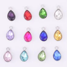 12color DIY Ring Bangle Crystal Teardrop 36pcs/pack Rhinestone 12*9MM Birthstone Charm Pendant Necklace For Jewelry Making