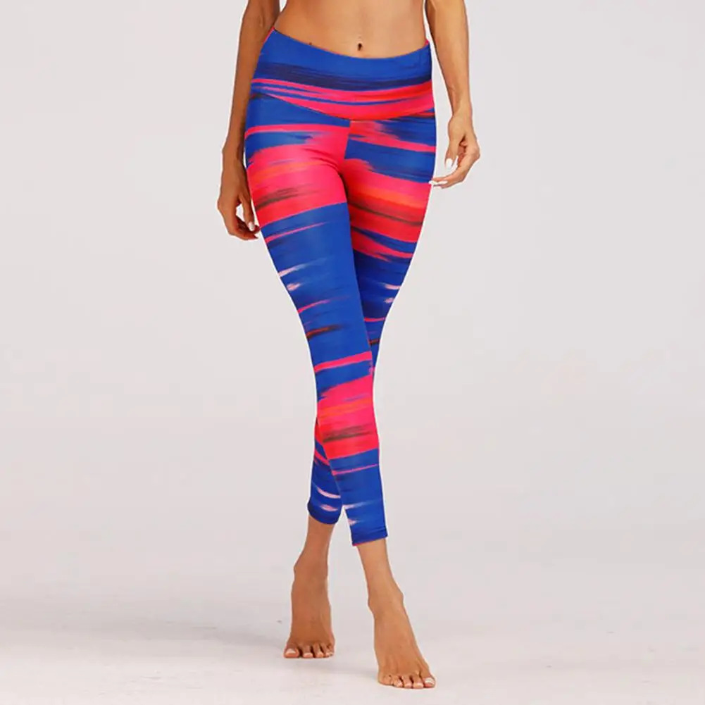 Для женщин красочные полосы Высокая Талия спортивные брюки леггинсы