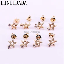 10 пар золотого цвета простые мини Звезда cz Циркон серьги гвоздики для женщин Девушка Модные ювелирные изделия