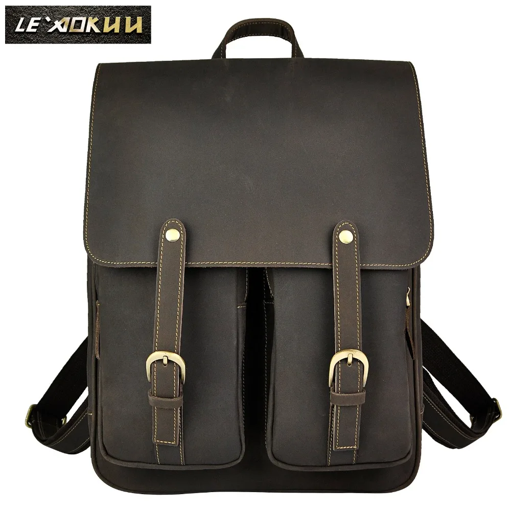 

Leather Heavy Duty Design Men Travel Casual Backpack Daypack Rucksack Fashion Knapsack College School Book Laptop Bag Male 679