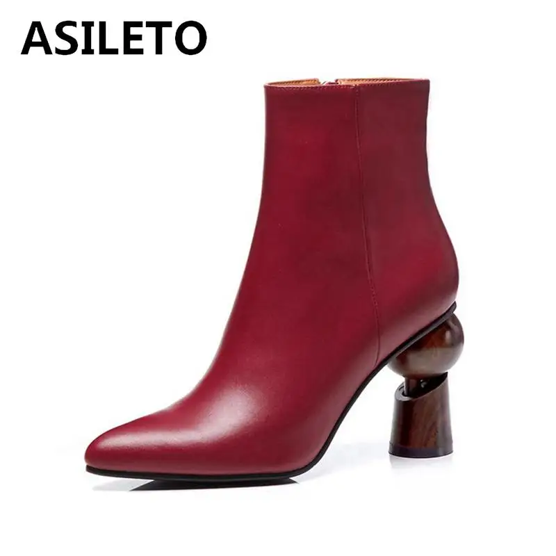 

ASILETO Chelsea Boots Women Genuine Leather Pointed Toe Slip On Strange High Heel Ankle Boots shoe Women Botas Mujer botte femme