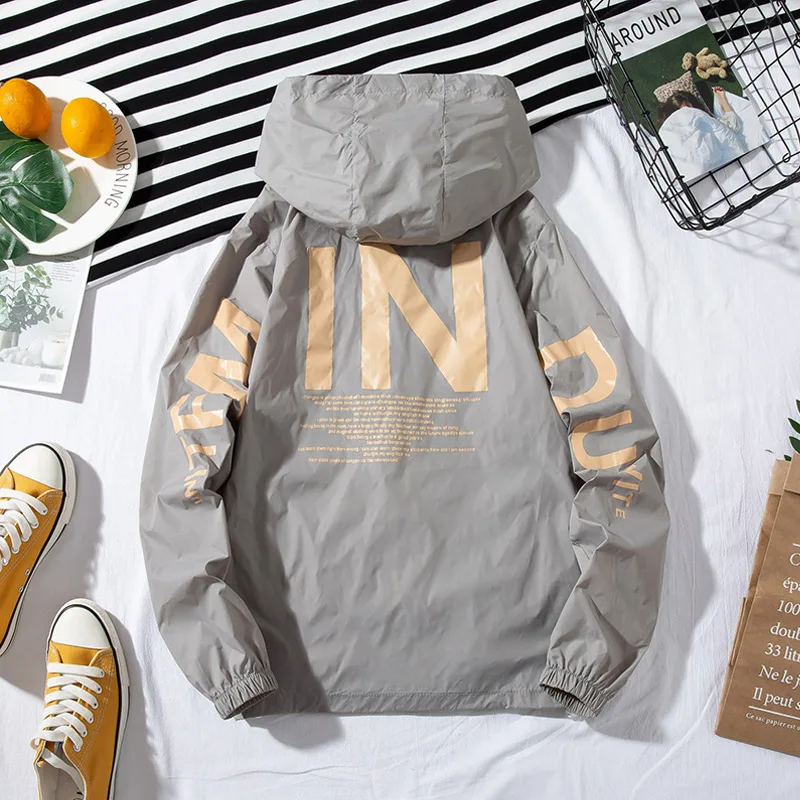 price cut Zqlz 2019 Women Windbreaker Jacket Women Fashion Print Letter Hooded Jacket Basic Jackets Plus Size