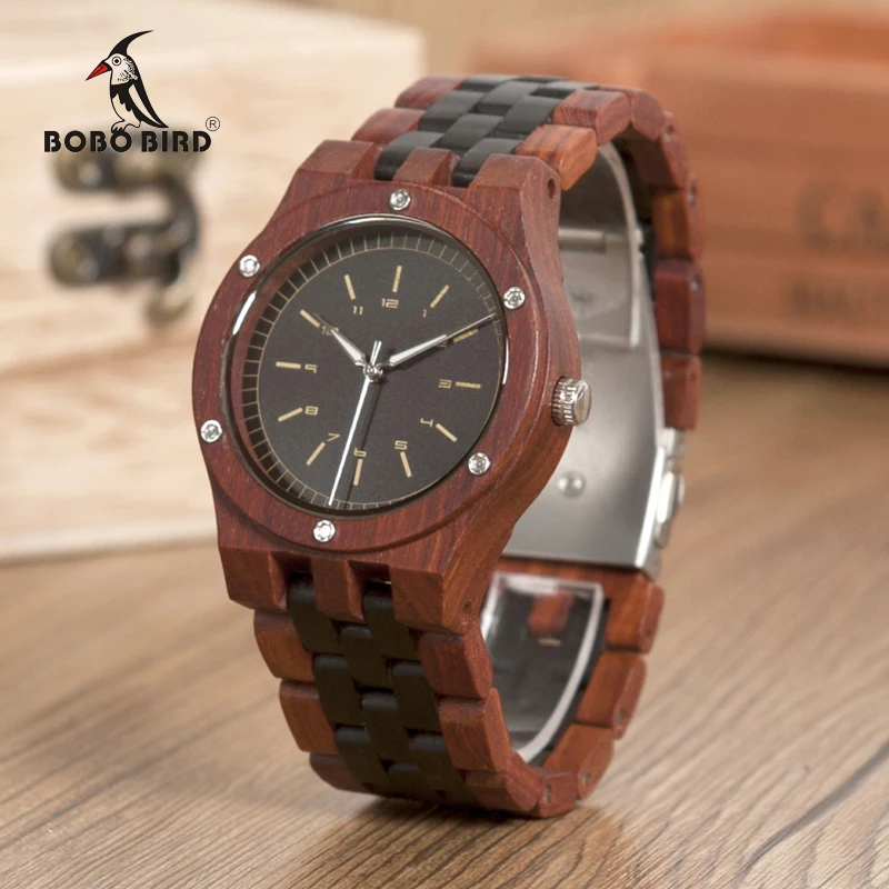 BOBO BIRD WN18 Wooden Watches Erkek Saatler Top Luxury Wood Band Quartz Watch for Men Logo