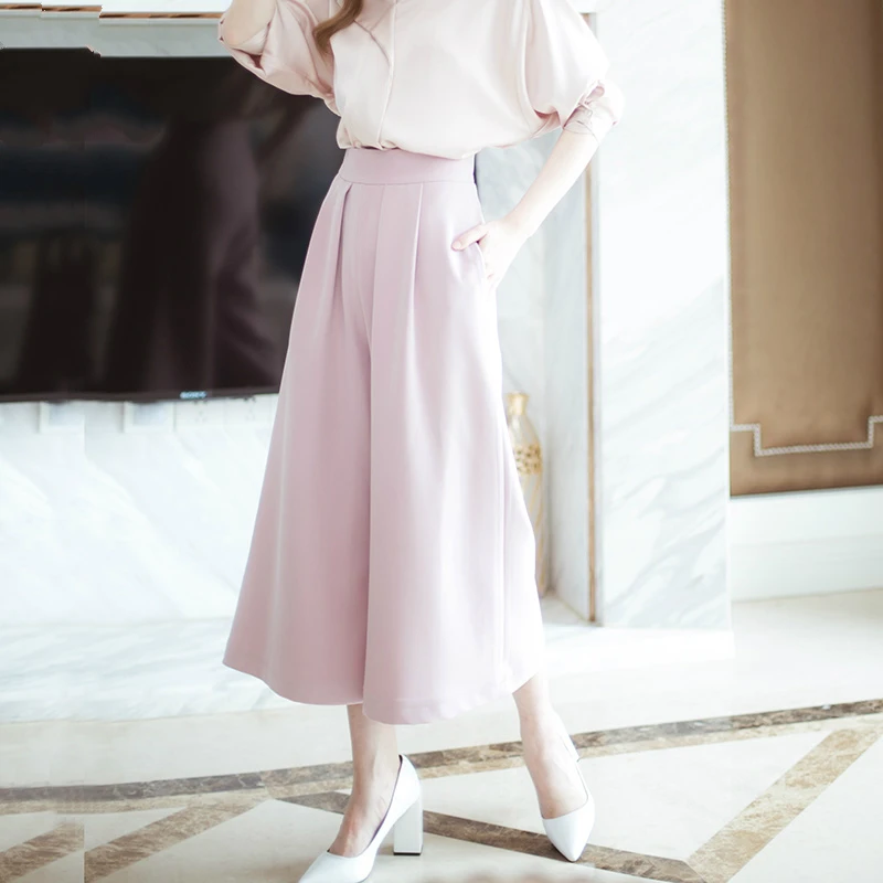 

Customize 2017 New Spring Summer Plus Size S-10XL Women Casual Loose Wide Leg Pants Palazzo Culottes Stretch Trouser Pink
