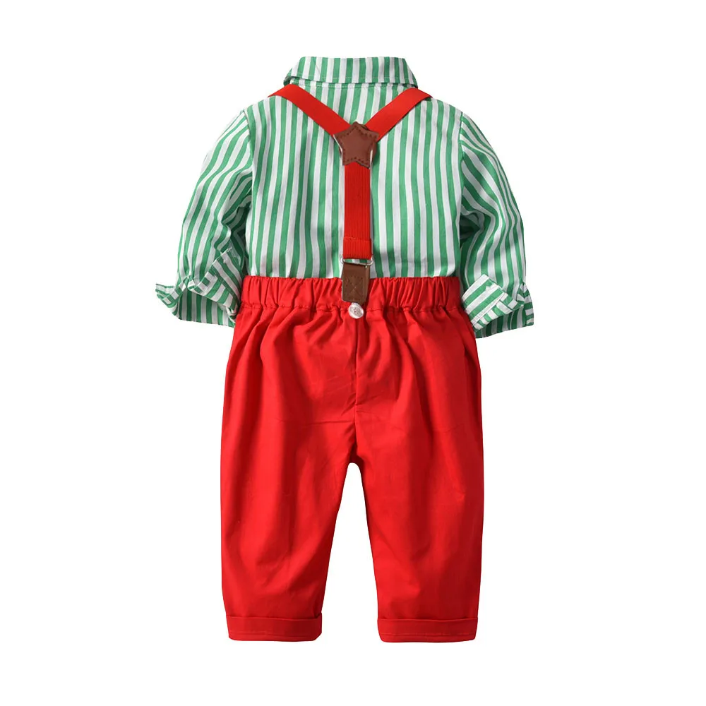 TELOTUNY/Рождественская, Новогодняя одежда для мальчиков с Санта Клаусом Детская рубашка с бантом для мальчиков+ ремень с подтяжками, комплект со штанами, Z1122