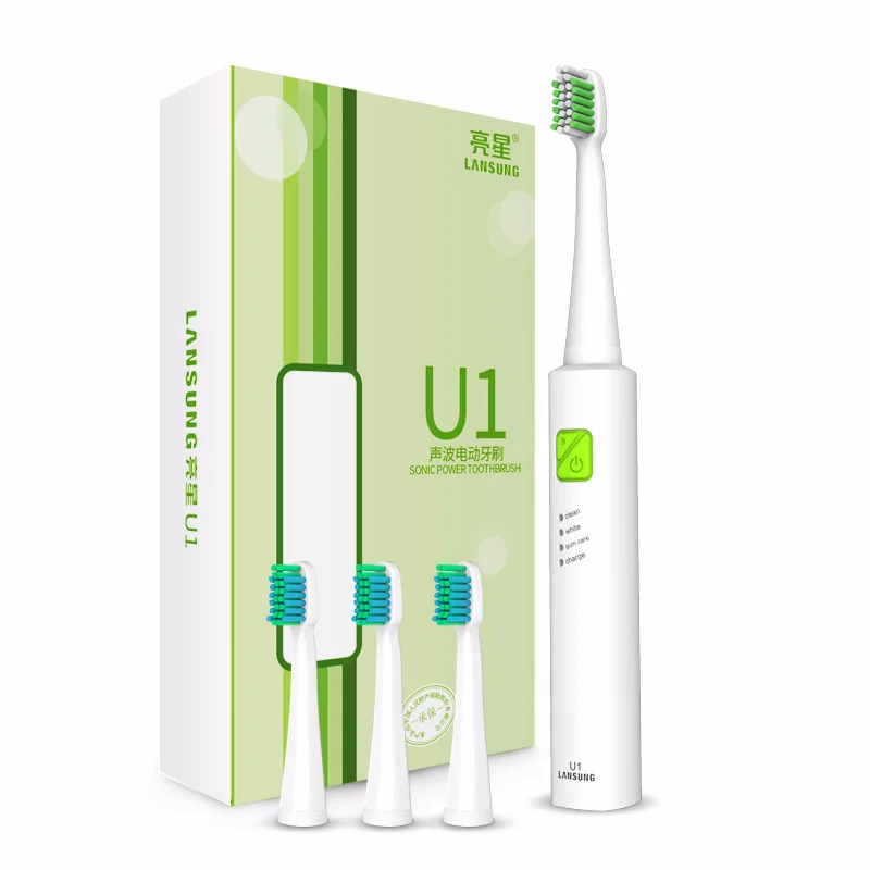 Lansung U1 электрическая зубная щетка с 4 головками ультразвуковая зубная Электронная зубная щетка es USB зарядка перезаряжаемая щетка с таймером