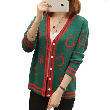 

Plus size Cardigan Women Knit Sweater 2020 Spring Autumn New Casual Loose Coat Long Sleeve Print Womens Cardigan Knitted Sweater