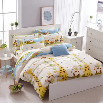 

Yellow giraffe cartoon kids children Boys girls 100% cotton duvet cover fitted sheet pillowcase 4pcs bedding set twin full queen