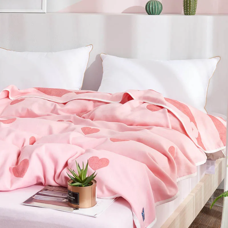 Хлопковое Клетчатое одеяло, летнее дышащее одеяло, покрывало для кровати, детское, взрослое, детское одеяло, s для кровати, офиса - Цвет: pink heart