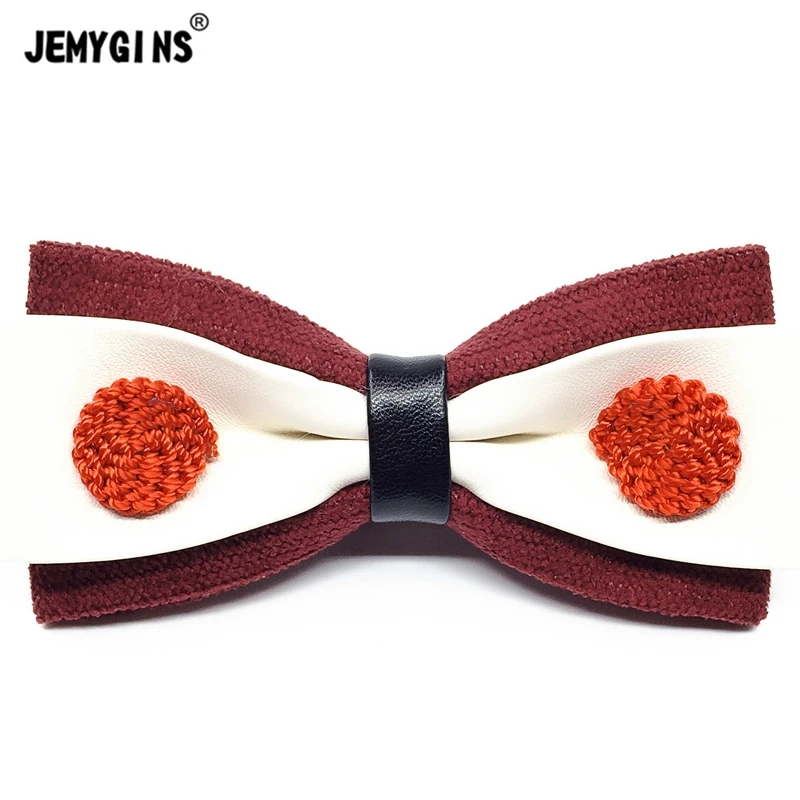 JEMYGINSหนังสังเคราะห์PU Caddiceขนสัตว์ถักHandmadeต้นฉบับเชือกสีแดงสไตล์จีนเทศกาลมีความสุขBow Tieแต่งงานพรร