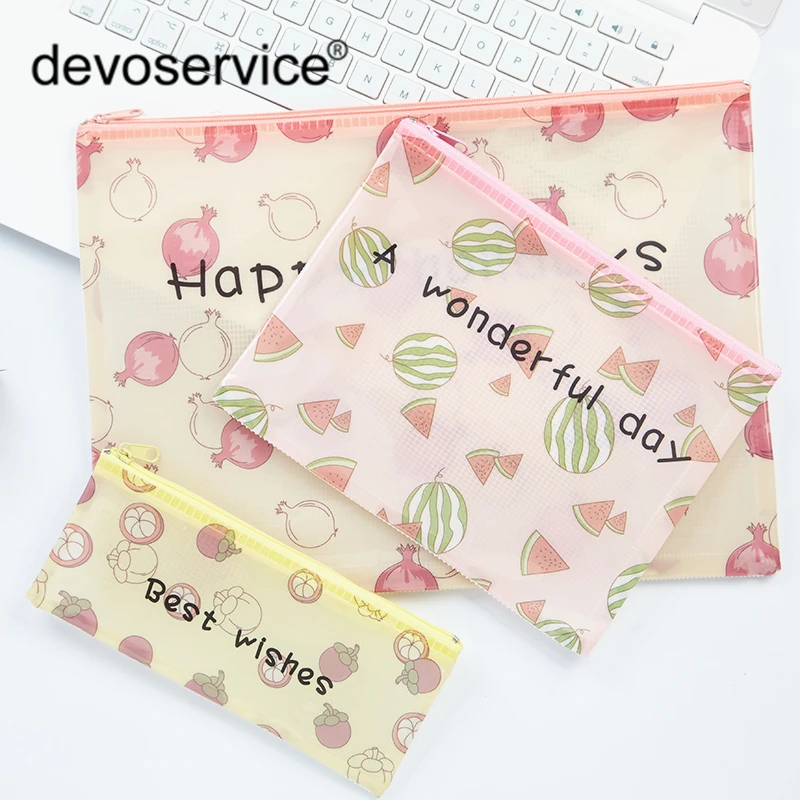

1Pc A4 A5 B6 Transparent PVC Document Bag File Folder Cute Kawaii Fruit Grid Pencil Pen Case Stationery Organizer Student Gifts