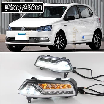 

Car styling For Volkswagen VW Polo 2014 2015 2016 LED DRL Daytime Running Lights Daylight Fog light With Yellow Turning Signal