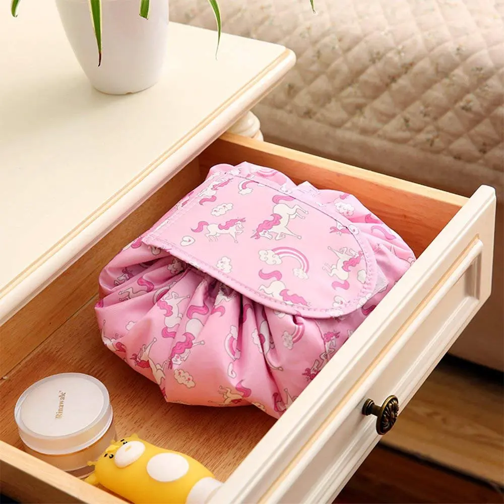 

Portable Lazy Drawstring Makeup Bag Travel Cosmetic Pouch Storage Toiletry Organizer Waterproof Large for Women and Girls