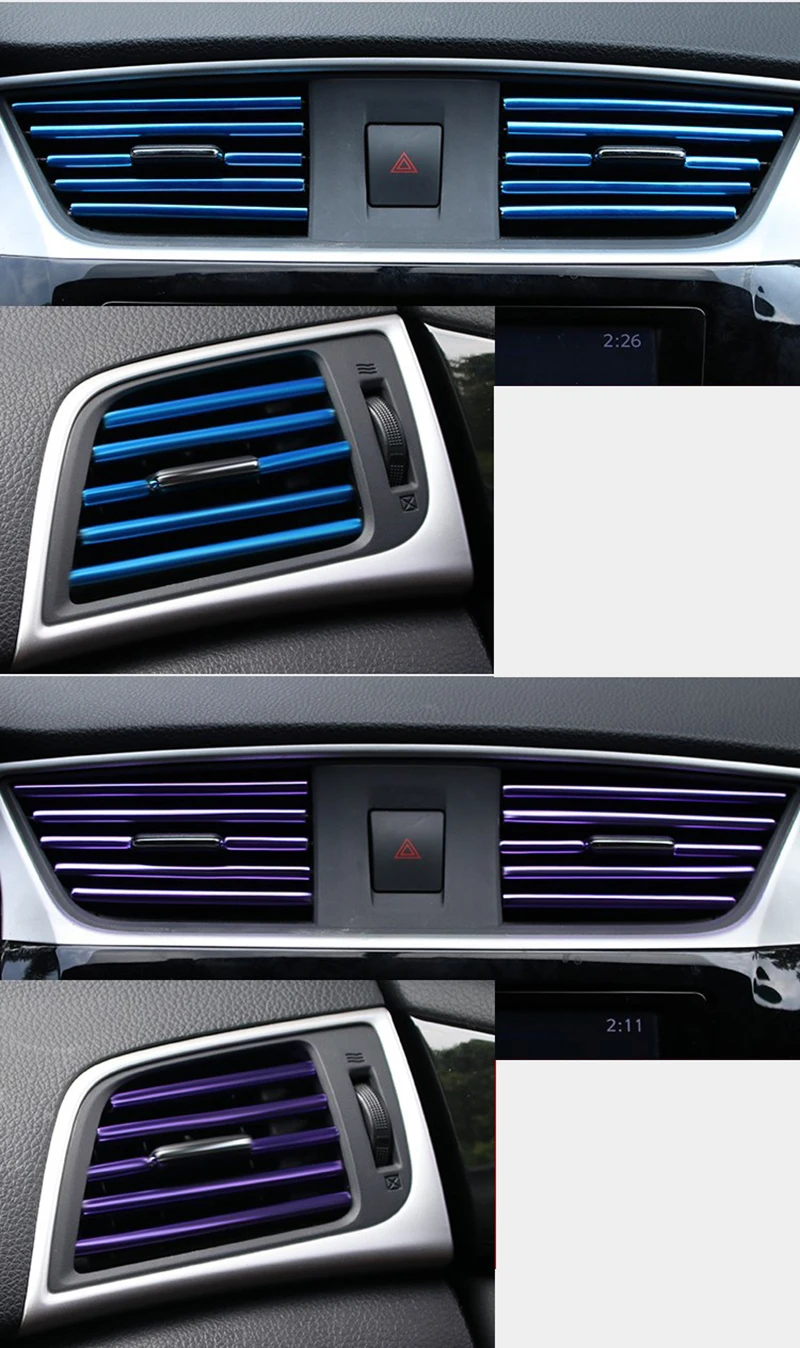 10pcs Car-styling plating Air outlet trim strip Interior Air Vent Grille Switch Rim Trim Outlet Decoration Strip DIY Accessories