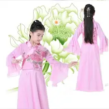 Классическая китайская традиционная Китайская народная танцевальный костюм с вышивкой костюм Hanfu Костюмы девочки фотографии Dressfor для детей