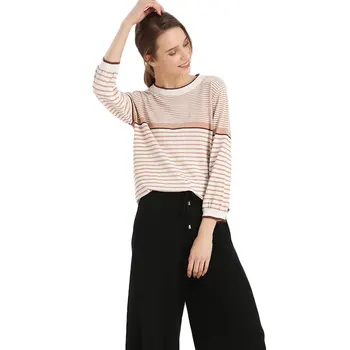 

Women Striped Knitting Shirt Elastic Cuff Loose Cold Yarn Knitted Sweater Crew Neck Bottoming Shirts Thin Autumn Knitwear Jumper
