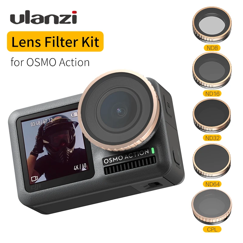 Ultimaxx’s 8 Piece Waterproof Filter Kit for Osmo Action Camera UV, ND4, ND8, ND16, ND32, CPL Filters Made of Optical Glass and Aluminum Frame; Includes Carrying Case and Cleaning Cloth