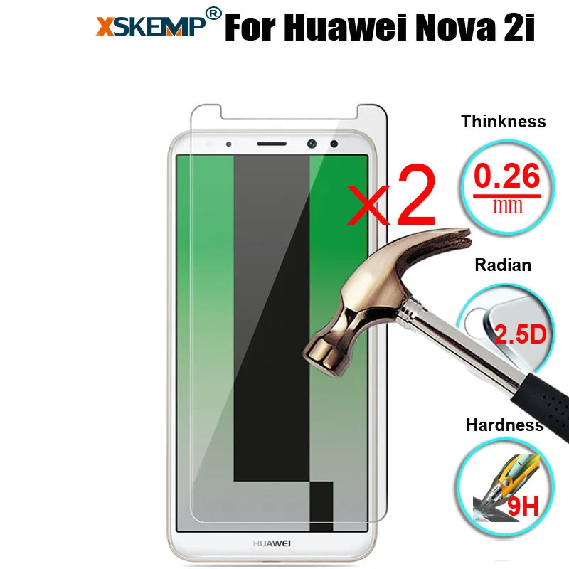 

XSKEMP 2Pcs/Lot 9H Hardness Screen Protector For Huawei Nova 2i / Mate 10 lite Scratch-Resistant 2.5D Real Tempered Glass Film