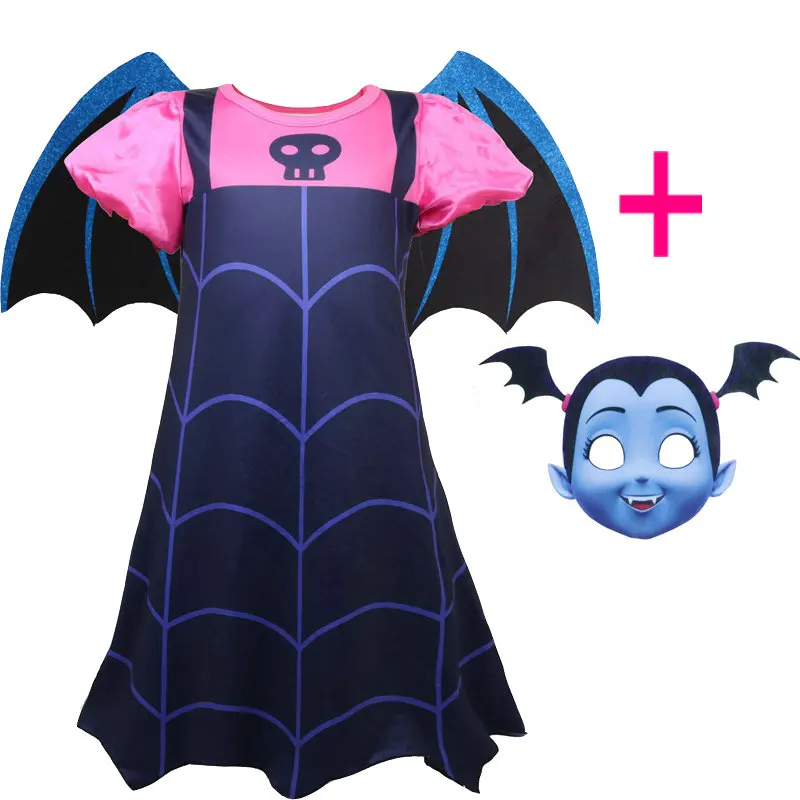 Одежда для девочек Vampirina костюм вампира Косплэй Детские платья для вечеринки на Хэллоуин; Карнавальный костюм для детей модные вечерние платья для девочек; уличная одежда - Цвет: Dress wing mask