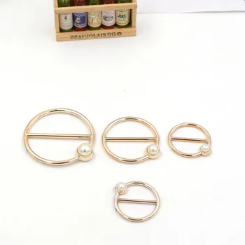 

new wholesale 25pcs gold no fade round pearl ribbon buckles bow acessories Invitation Ribbon Slider Headband Hair Clip DIY