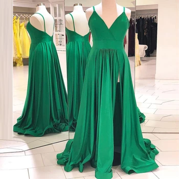 

Sexy Deep V Neck A Line Prom Dress 2019 Vestidos de fiesta largos elegantes de gala Evening Dresses For Party With Side Slit