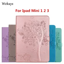 Wekays For iPad Mini 1 2 3 Case Luxury Cartoon Cat and Tree Leather Flip Case For Apple iPad mini 3 Stand Full Cover Capa Funda