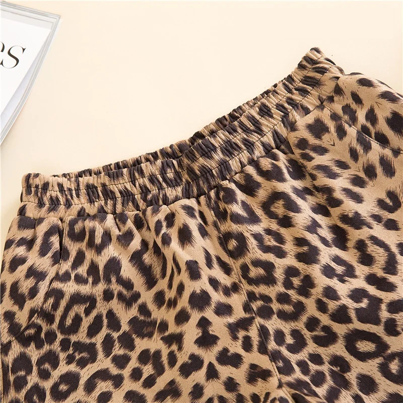 Модные новые высококачественные женские леопардовые шорты с высокой талией на осень и зиму, плотные тонкие шорты с эластичной резинкой на талии в Корейском стиле