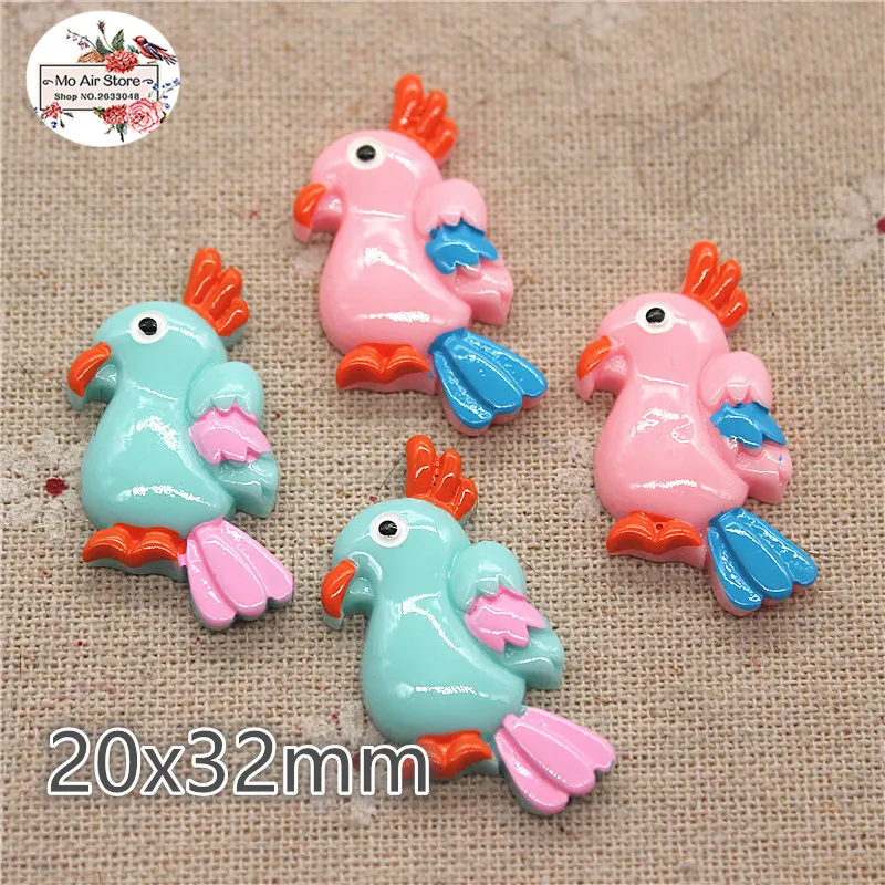 

10pcs Resin kawaii cartoon pink parrot bird flat back Cabochon Art Decoration Charm Craft 20x32mm