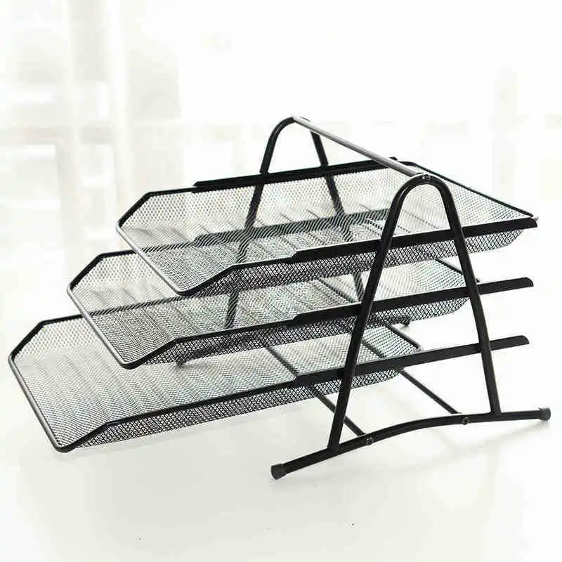 

File Tray A4/3 Layer Data Frame Metal File Tray Iron Mesh Three-layer File Tray