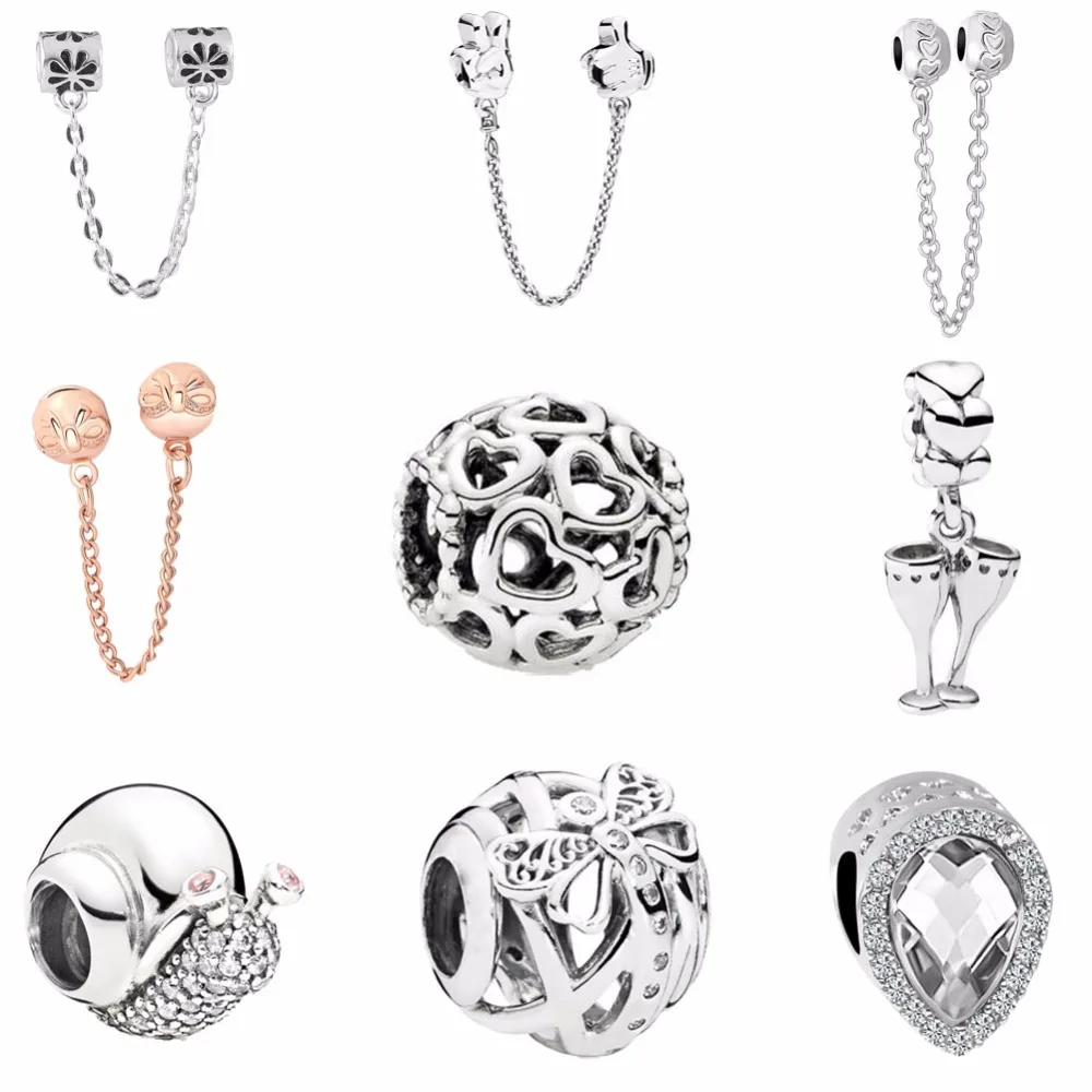 

2018 new free shipping 1pc &rose gold safety chain snail dragonfly diy jewelry bead Fit Pandora Charm Bracelet EL037