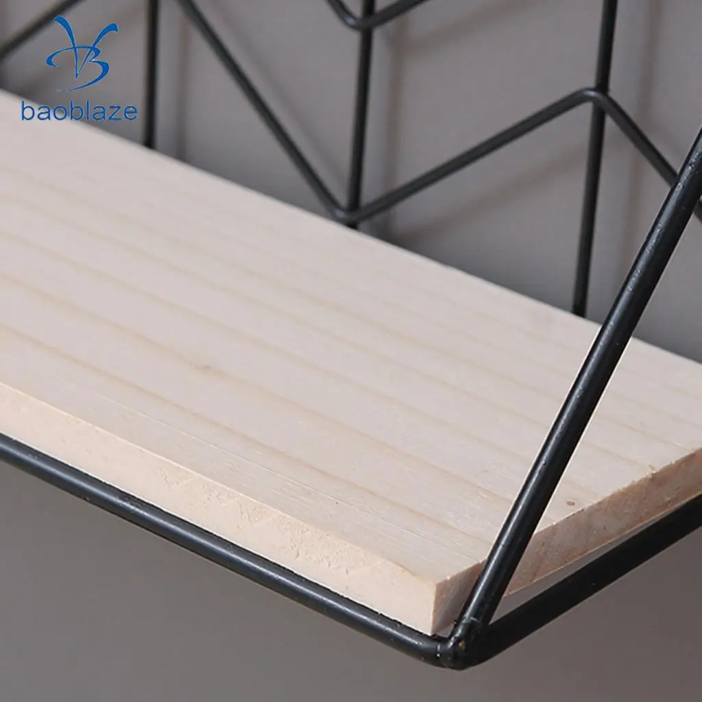 Iron Wall Hanging Storage Organizer with Pine Wood Board Plants Holder for Bedroom, Living Room, Bathroom, Kitchen, Office