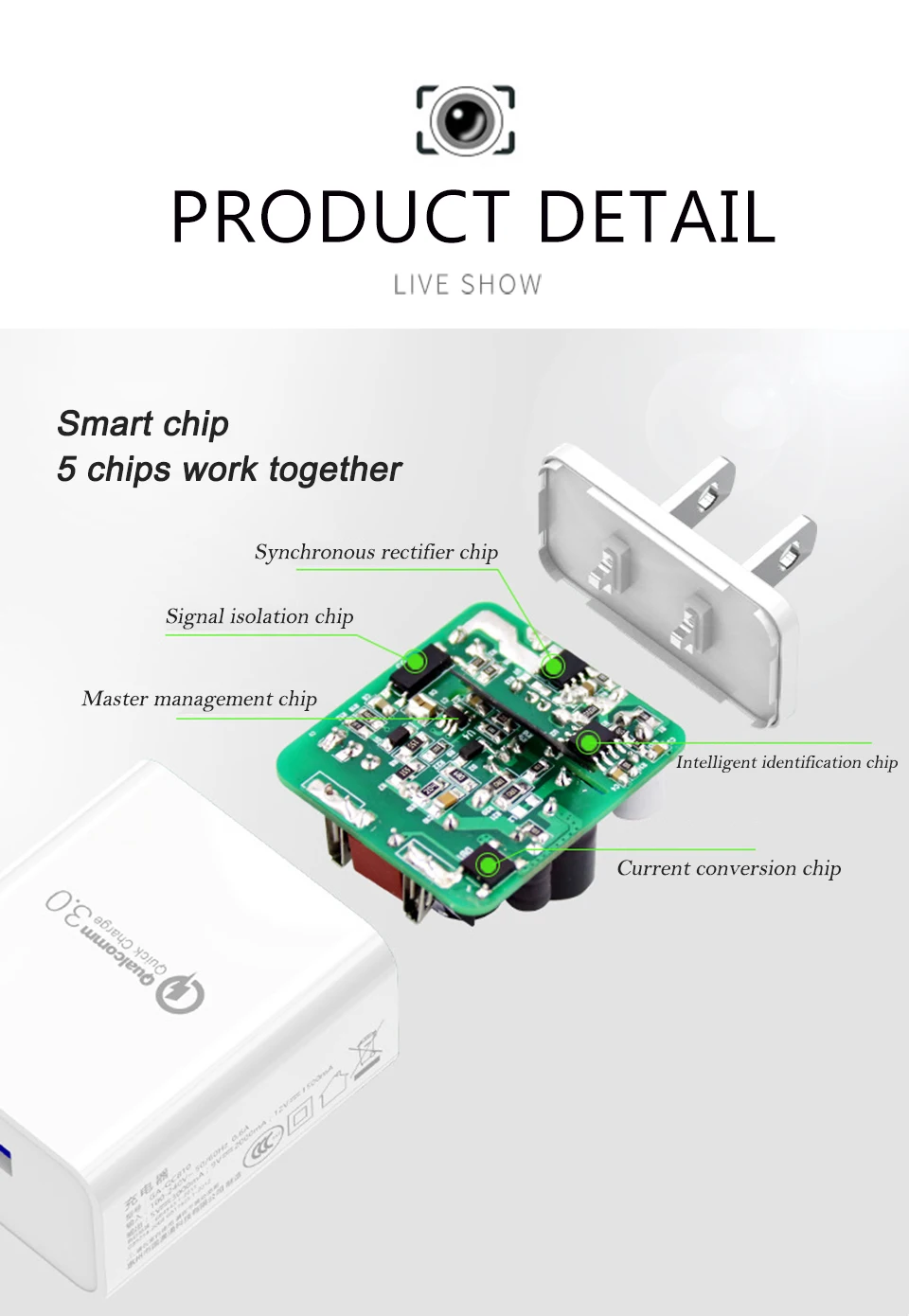 1PC Quick Charge QC3.0 Travel US Plug 18W Fast Charging UL Certification USB Wall Mobile Phone One 5V3A USB Power Adapter (10)