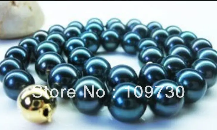 

Jewelry 0011788 18"11-12mm tahitian black blue pearl necklace 14KGP