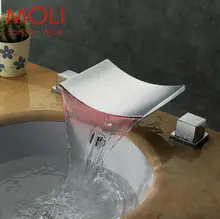 Torneira led robinet sensible à la température 3 changement de couleur led robinet d’eau pont mont contemporain en laiton massif salle de bains évier mélangeur