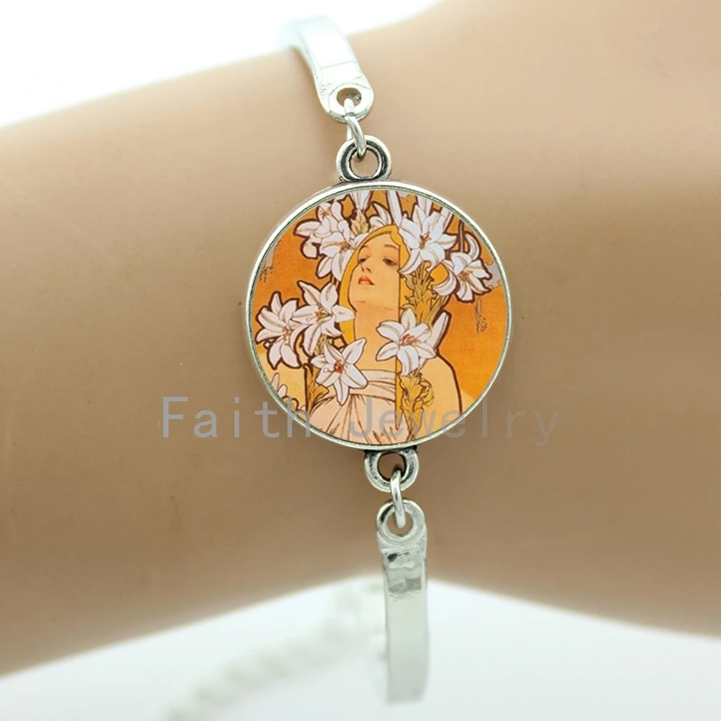

Fashion artwork jewelry exquisite Alphonse Mucha painting bracelets sweet elegant women charms Tree of Life girls gift NS389