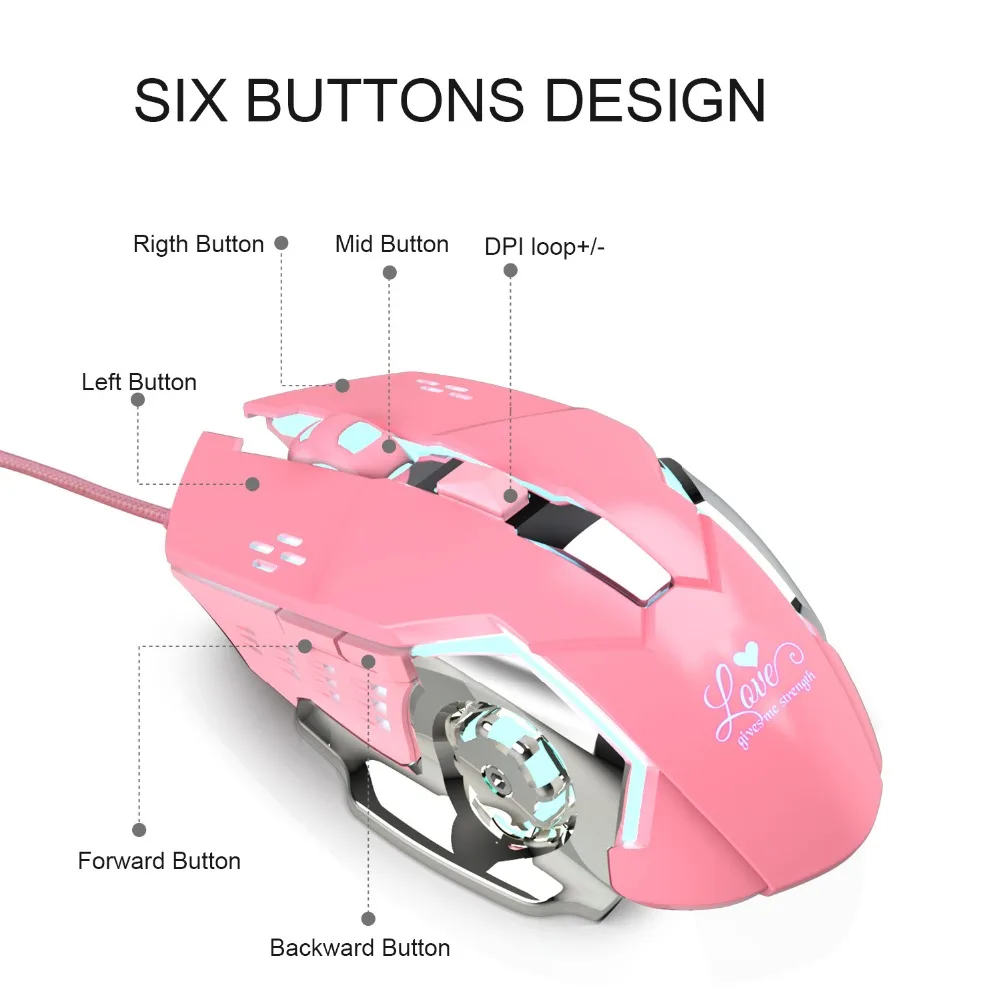 Girl Pink Gaming Mouse 3200dpi Cool White Light Inner Stylish Beautiful 4 Level DPI Wired Women's Mouse for Office Games Gift Girl Pink Gaming Mouse 3200dpi Cool White Light Inner Stylish Beautiful 4 Level DPI Wired Women's Mouse for Office Games Gift