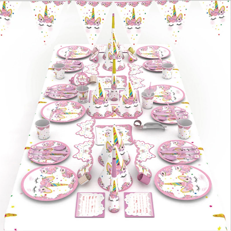 

Unicorn Party Kits 1st Birthday Unicorn Headband Paper Cups/Plates/Napkin Birthday Decorations Kids Baby Shower