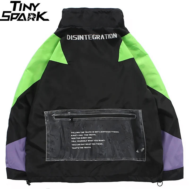 Harajuku Jacket Men Hip Hop Streetwear Retro Jacket Windbreaker Pocket Spring 2019 Vintage Color Block Track Jacket Coat Zipper