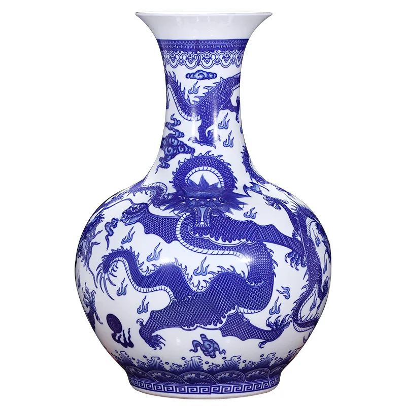 Jingdezhen Blue And White Flying Dragon Tall Vase Floor Ceramic