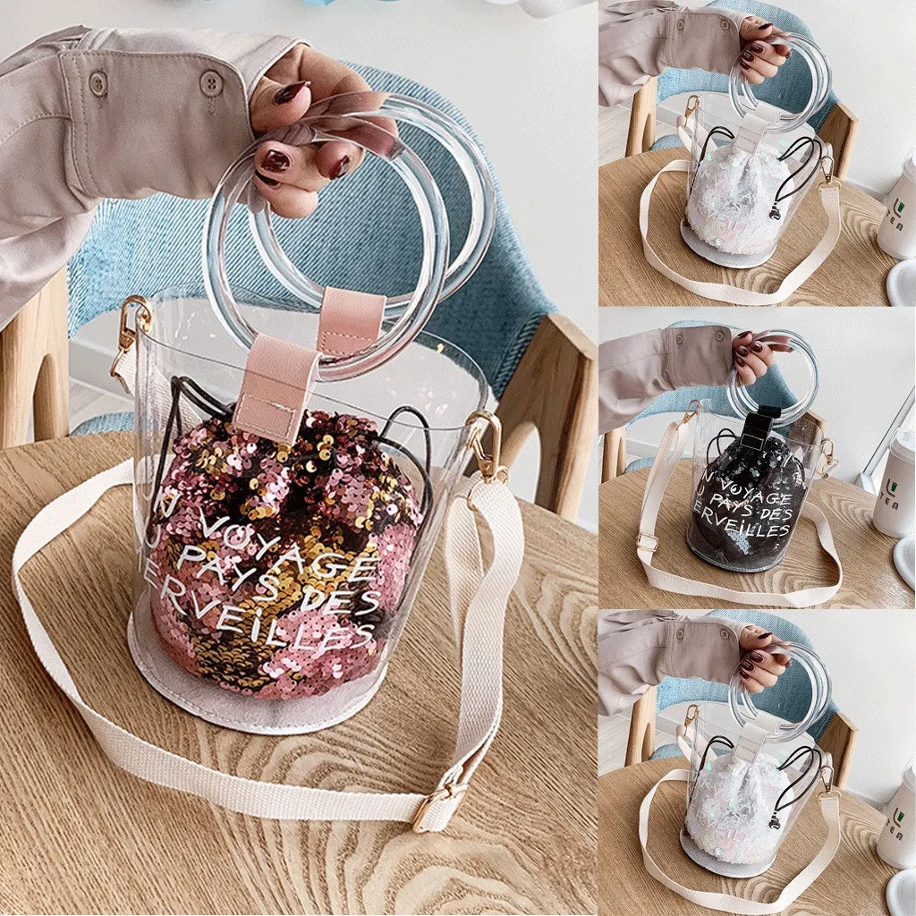 

Combination package Shiny Sequins Diagonal Package Letter Transparent Shoulder Bag Most Popular Street Style Wind